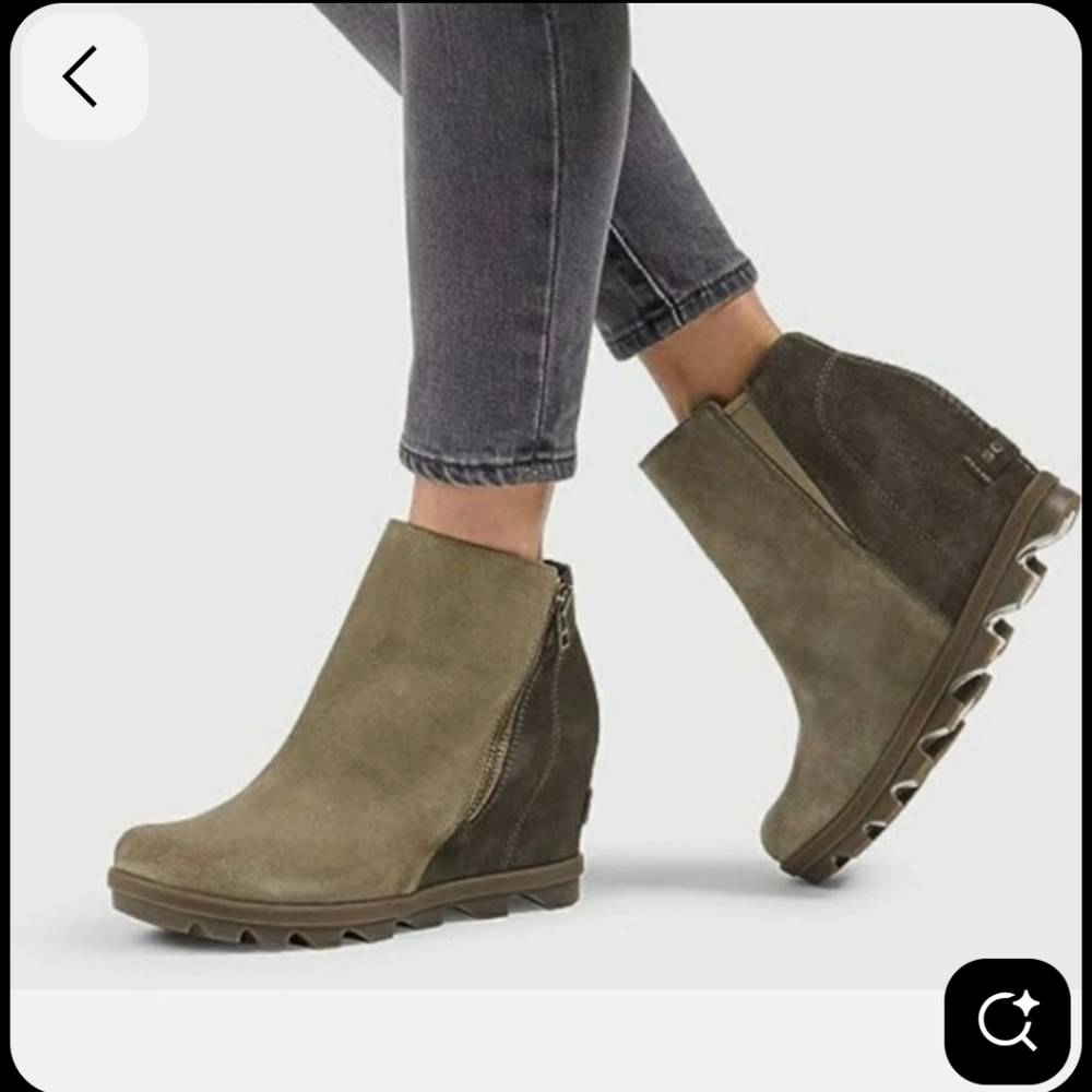 Sorel Women's Sage Joan of Arctic Wedge II Zip Ankle Booties Waterproof Suede.